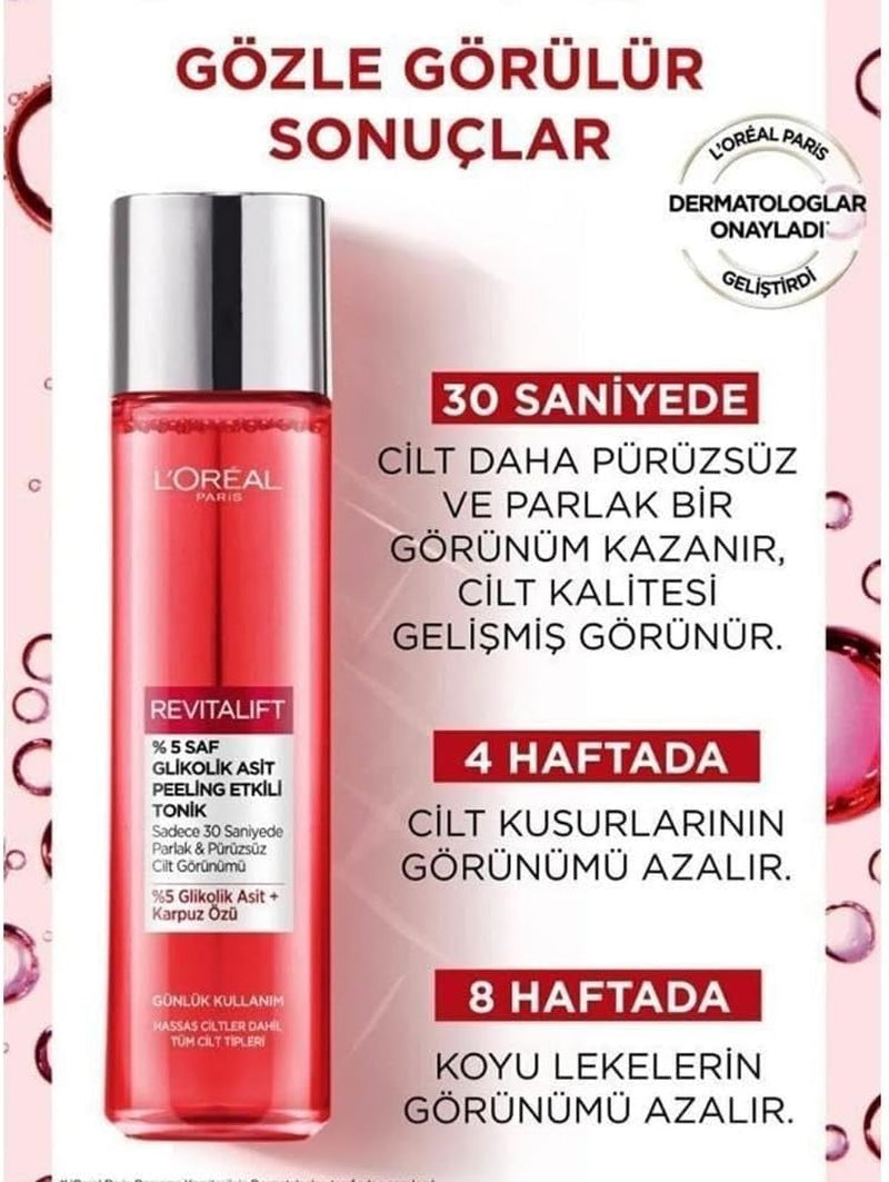 L’Oreal Paris 5% Glycolic Acid Peeling Toner, Revitalift Glycolic Toner, for Smooth & Glowing Skin – 180Ml